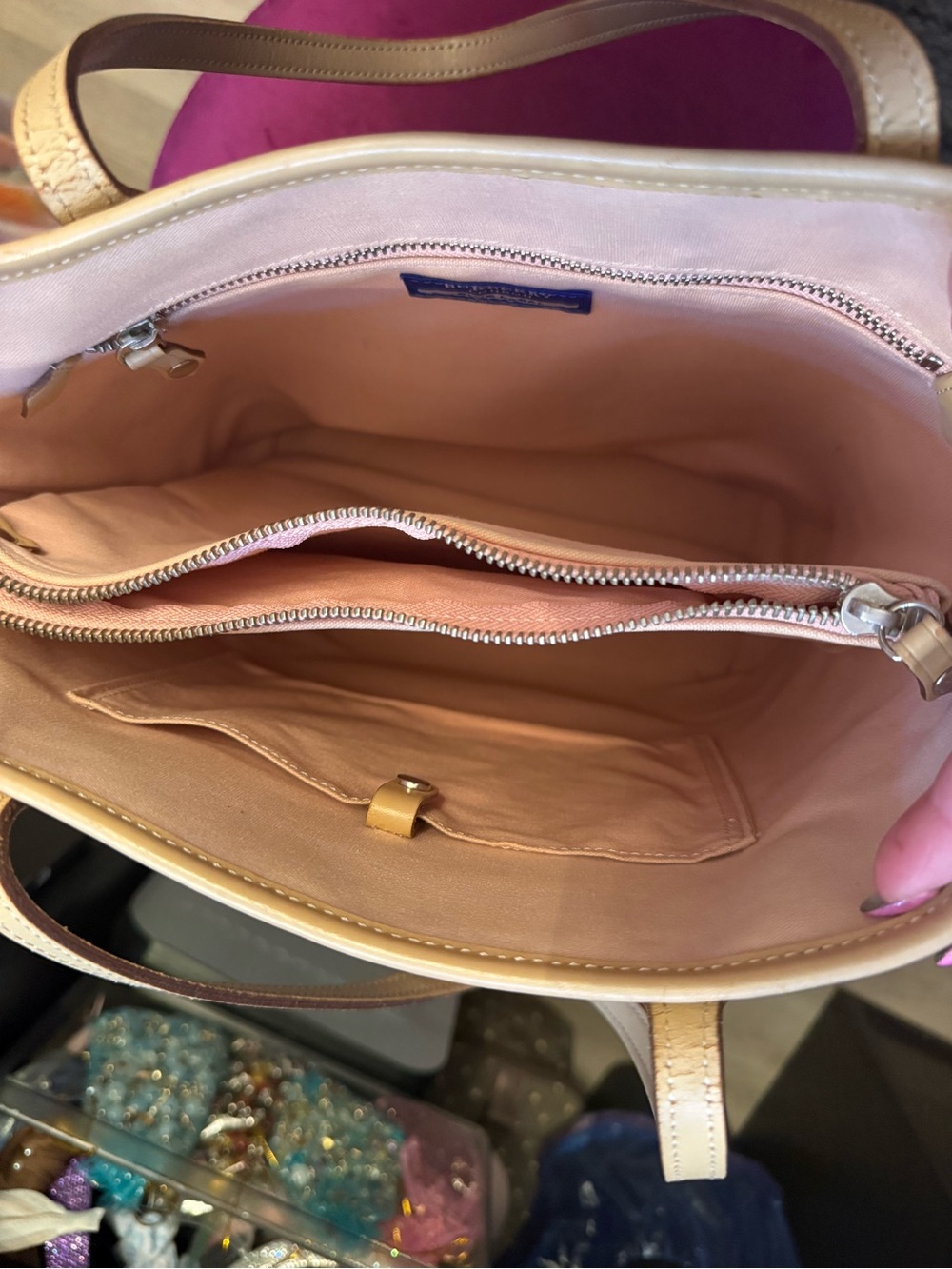 Burberry Brown Plaid Tote with Tan Leather Trim - Picture 8 of 12
